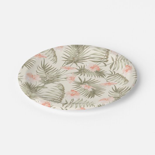 Assiettes En Carton Hisbiscus Tropical Palm Tree Motif (Angle)