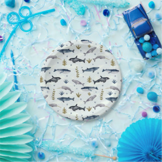 Assiettes En Carton Histoire de la baleine d'aquarelle