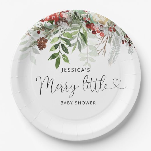 Assiettes En Carton Hiver à feuillage persistant Joyeux petit baby sho (Devant)