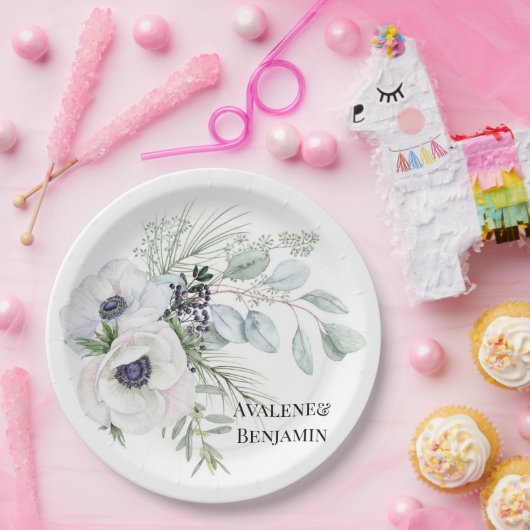 Assiettes En Carton Hiver Anémonique Floral main peint Mariage (Fête)