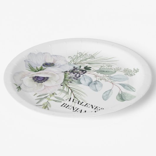 Assiettes En Carton Hiver Anémonique Floral main peint Mariage (Angle)