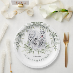 Assiettes En Carton Hiver Animaux artistiques Baby shower de vacances