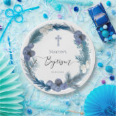 Assiettes En Carton hiver Baptême bleu couronne Plaques en papier (Fête)