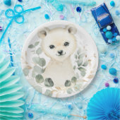 Assiettes En Carton Hiver Bébé Ours Polaire Eucalyptus Vert Or (Fête)