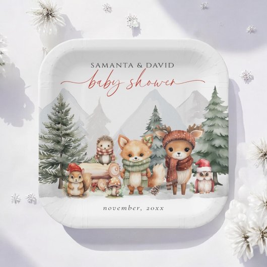 Assiettes En Carton Hiver Bois Bébé Animaux