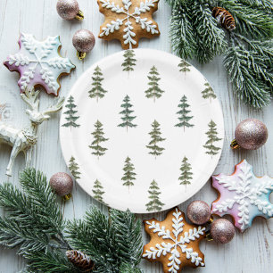 Assiettes En Carton Hiver branché   Motif d'arbre de Noël