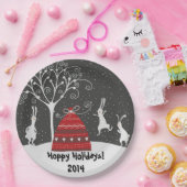 Assiettes En Carton Hiver Bunny Hoppy Vacances Plaque en papier (Fête)