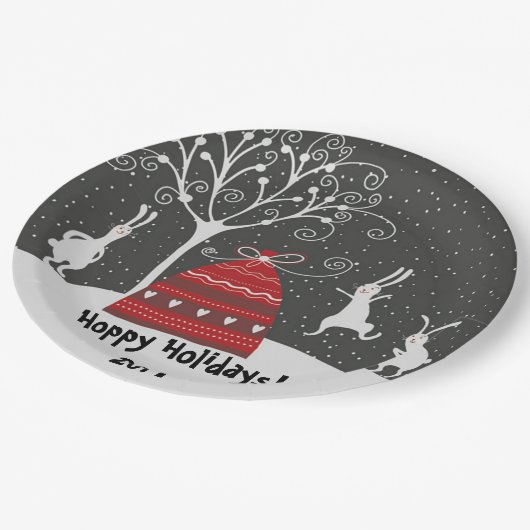 Assiettes En Carton Hiver Bunny Hoppy Vacances Plaque en papier (Angle)
