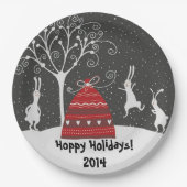 Assiettes En Carton Hiver Bunny Hoppy Vacances Plaque en papier (Devant)