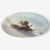 Assiettes En Carton hiver de neige de Noël beagle (Angle)