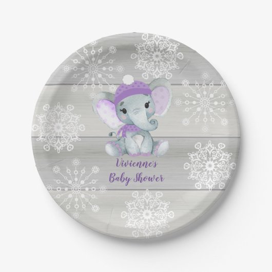 Assiettes En Carton Hiver Elephant violet Plate Baby shower, Anniversa (Devant)