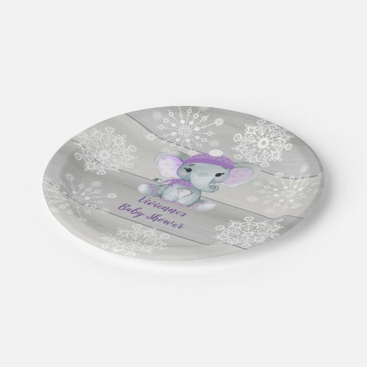 Assiettes En Carton Hiver Elephant violet Plate Baby shower, Anniversa (Angle)