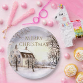 Assiettes En Carton Hiver en Nouvelle-Angleterre aquarelle peinture (Fête)