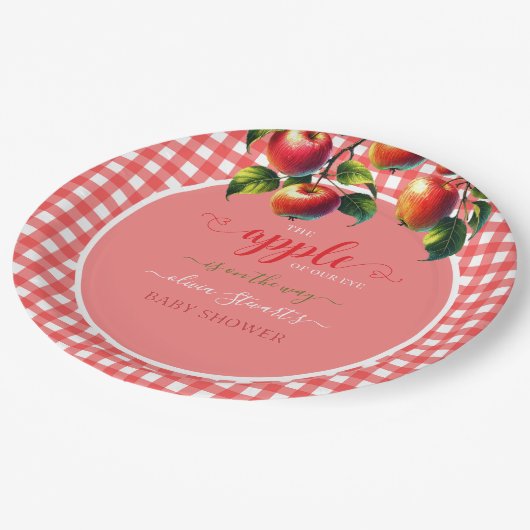 Assiettes En Carton Hiver festif plaid Apple thème Baby shower (Angle)