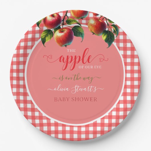 Assiettes En Carton Hiver festif plaid Apple thème Baby shower (Devant)