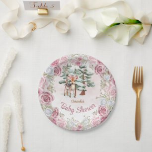 Assiettes En Carton Hiver Floral Deer Girl Baby shower