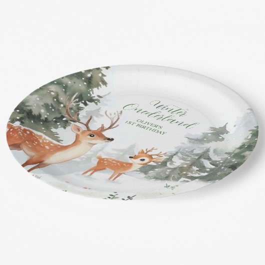 Assiettes En Carton Hiver Forêt de l'Onederland Animaux Premier annive (Angle)