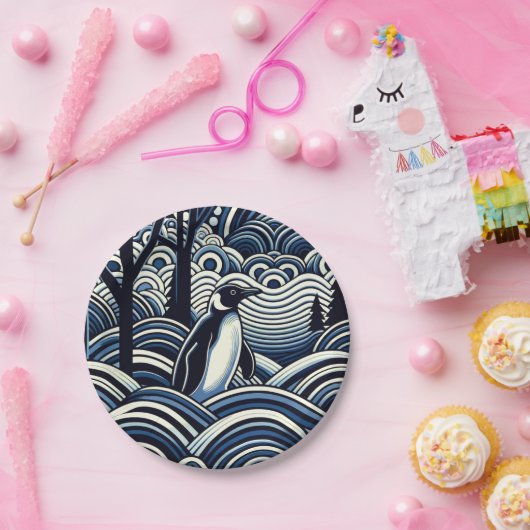 Assiettes En Carton Hiver Midnight Blue Forêt Abstraite (Fête)