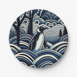 Assiettes En Carton Hiver Midnight Blue Forêt Abstraite