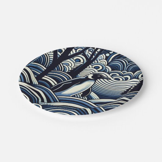 Assiettes En Carton Hiver Midnight Blue Forêt Abstraite (Angle)