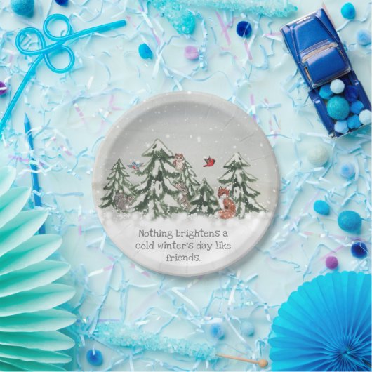 Assiettes En Carton Hiver Neige Bois Animaux Amis Fox Rabbit (Fête)
