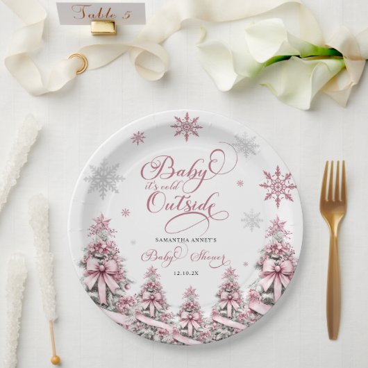 Assiettes En Carton Hiver Noël Arbres Snowflakes Baby shower rose (Mariage)