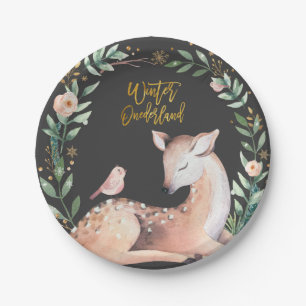 Assiettes En Carton Hiver ONE derland Gold Greenery Deer Woodland