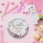 Assiettes En Carton Hiver ONE derland Pink Snowy Mountain Anniversaire (Fête)