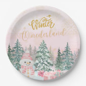 Assiettes En Carton Hiver ONE derland Snowman Girl 1er anniversaire ro (Devant)