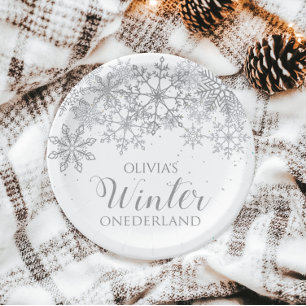 Assiettes En Carton Hiver Onederland 1er anniversaire Flocons d'argent