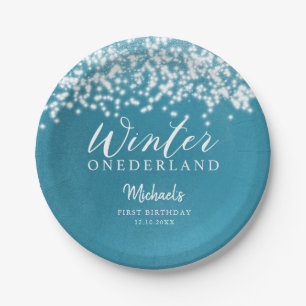 Assiettes En Carton Hiver ONEDERLAND Blue Winter Birday Party