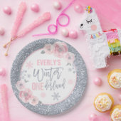 Assiettes En Carton Hiver ONEderland Décorations Rose Et Argent (Fête)