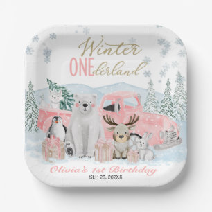 Assiettes En Carton Hiver Onederland Fille aux Animaux Arctiques 1er A
