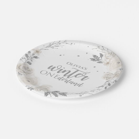 Assiettes En Carton Hiver Onederland Parties scintillant d'argent Plat (Angle)