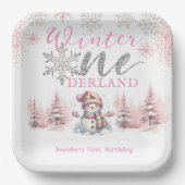 Assiettes En Carton Hiver Onederland Pink Silver Parties scintillant 1 (Recto)