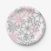 Assiettes En Carton Hiver Onederland Pink Silver Snowflake (Devant)