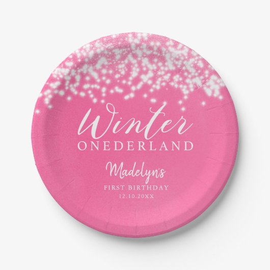 Assiettes En Carton Hiver ONEDERLAND Pink Winter Birday Party (Devant)