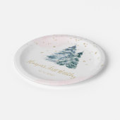 Assiettes En Carton Hiver Onederland Pins neigeux Rose (Angle)