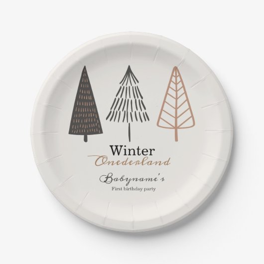 Assiettes En Carton Hiver Onederland Premier anniversaire Boho minimal (Devant)
