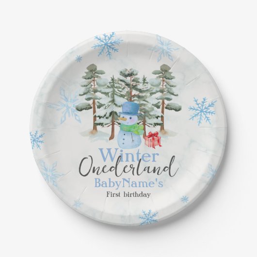Assiettes En Carton Hiver Onederland Premier anniversaire mignon snowm (Devant)