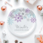 Assiettes En Carton Hiver Onederland Premier anniversaire Purple Bleu<br><div class="desc">Hiver Onederland First Birthday Party plaques en papier. Pneus violets,  bleus et argentés.</div>
