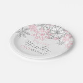 Assiettes En Carton Hiver Onederland Silver and Pink Snowflake (Angle)