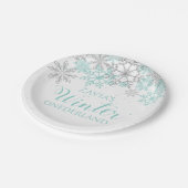 Assiettes En Carton Hiver Onederland Turquoise Argent Première plaque  (Angle)