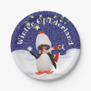 Assiettes En Carton Hiver Pingouin de fête d'anniversaire pour la pre