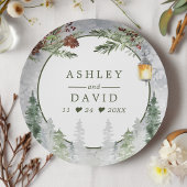 Assiettes En Carton Hiver Pins Rustiques Lanterne Mariage botanique