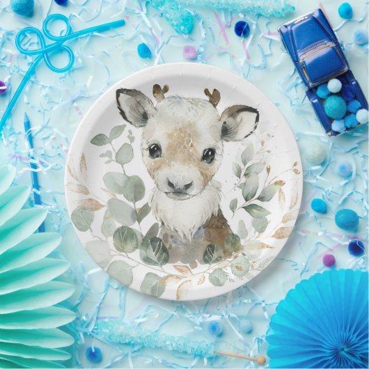 Assiettes En Carton Hiver Reinder Eucalyptus Gold Baby shower Party (Fête)