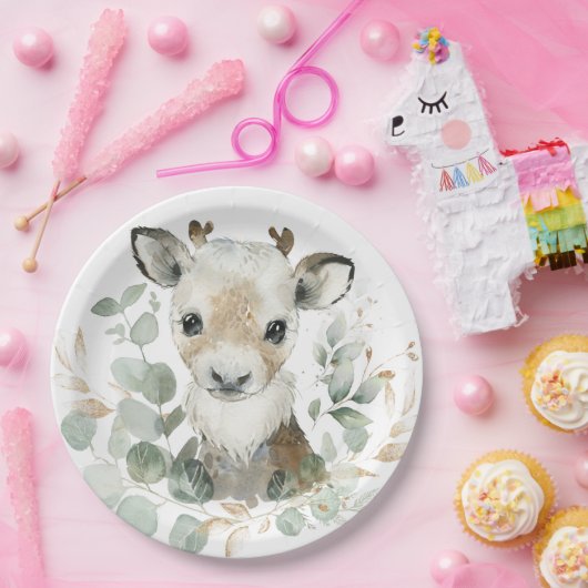 Assiettes En Carton Hiver Reinder Eucalyptus Gold Baby shower Party (Fête)