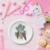Assiettes En Carton Hiver Russe Bois Pine Cône et Branche (Fête)