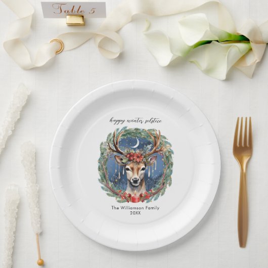 Assiettes En Carton Hiver Solstice vacances Deer Wreath Yule Noël (Mariage)
