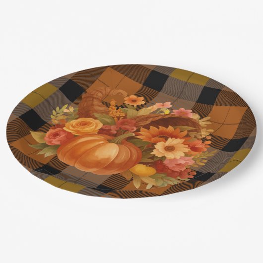 Assiettes En Carton Hiver Thanksgiving Cornucopia (Angle)